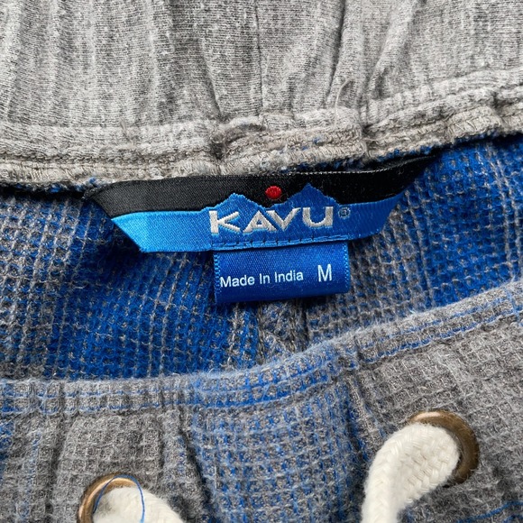 Kavu Pants Mens Medium Blue Gray Plaid Lounge Drawstring Casual Woven Cotton - Picture 8 of 10